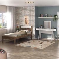 Cama De Solteiro Para Colchão 88 X 188 Cm Com Penteadeira 131,5cm Multimóveis CR35247 Nogal/branco - 6