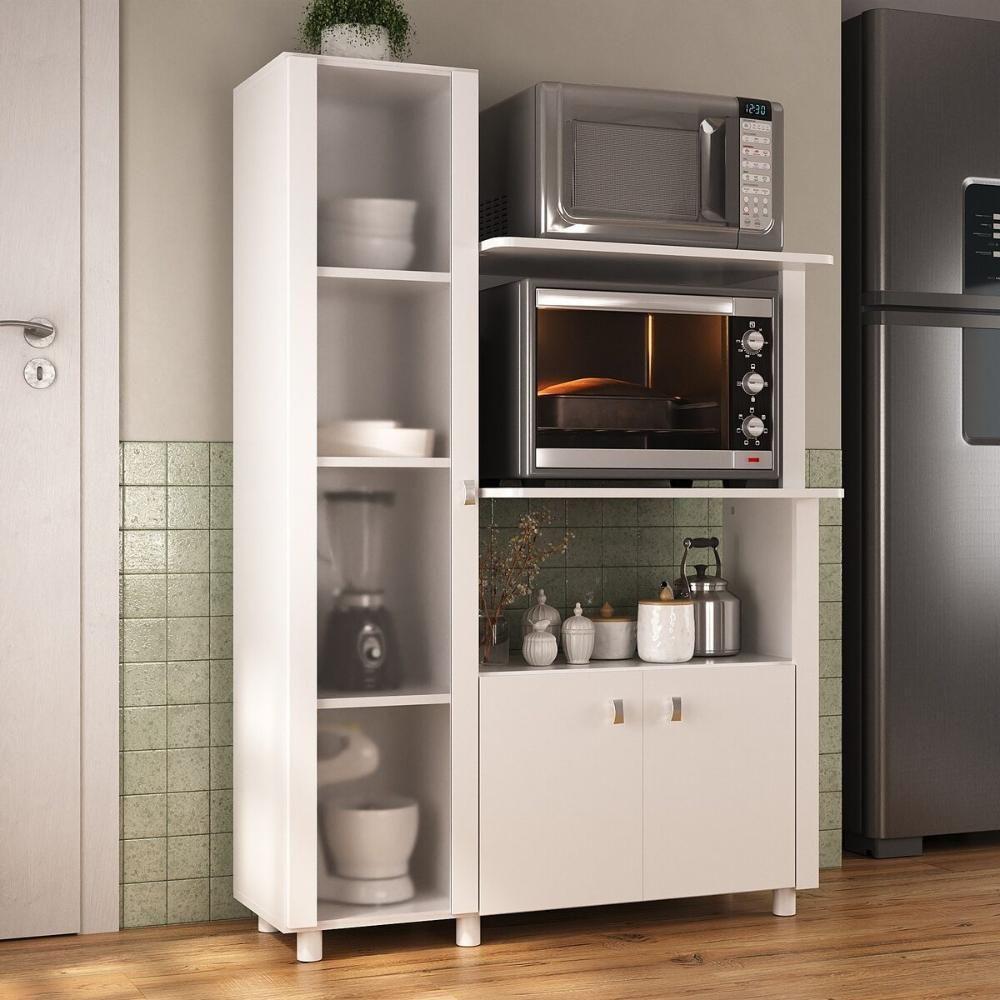 Balcão Multiuso 96,2cm Com Vidro 3 Portas Para Forno E Micro-ondas Multimóveis CR20343 Branco - 6