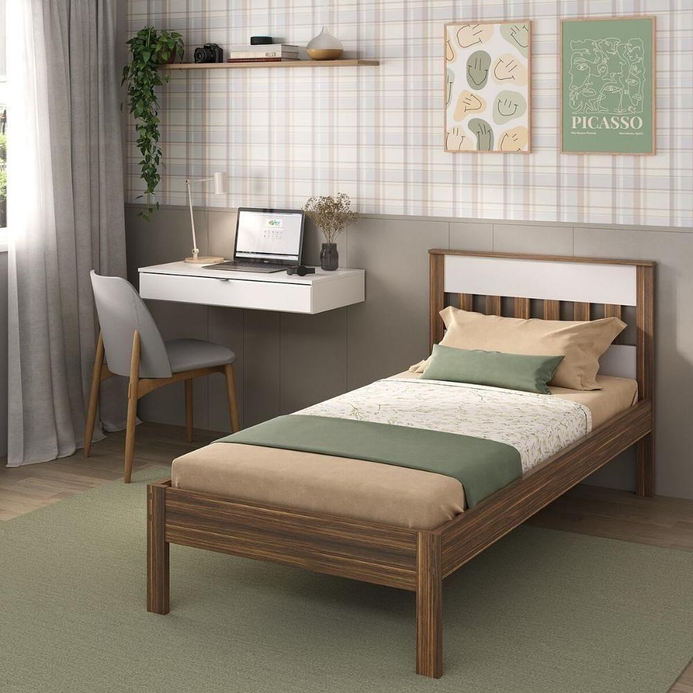 Cama De Solteiro Para Colchão 88 X 188 Cm Com Penteadeira 90cm Suspensa Multimóveis CR35248 Nogal/branco - 6