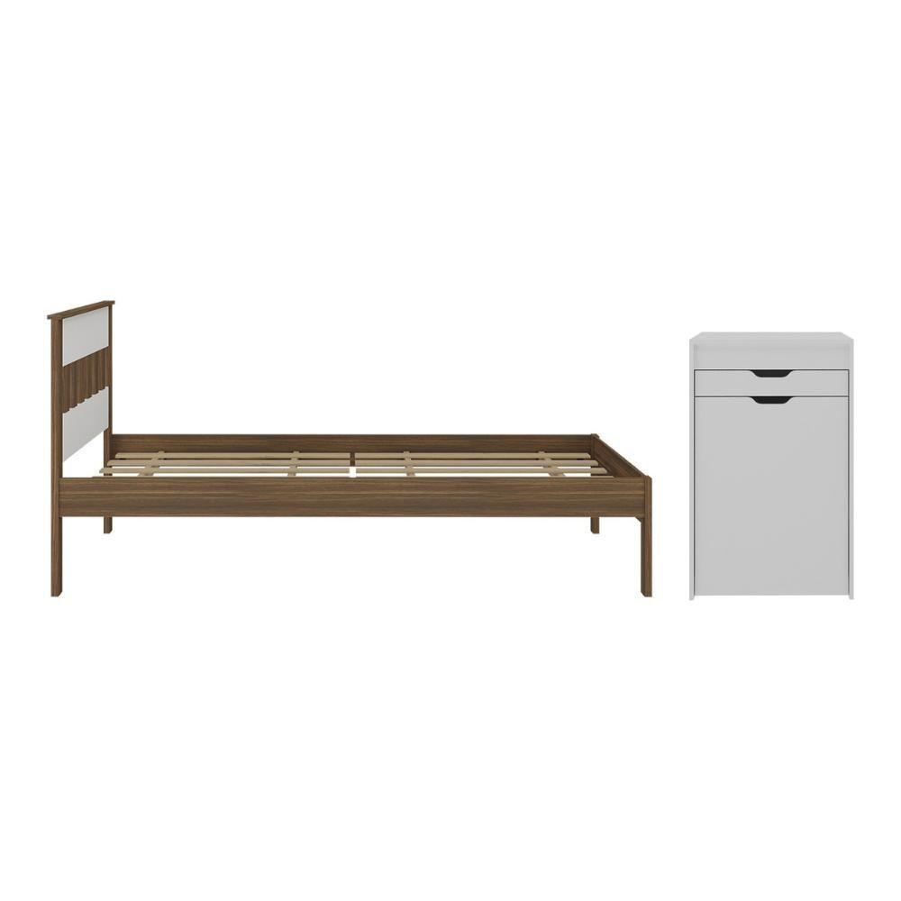Cama De Solteiro Para Colchão 88 X 188 Cm Com Penteadeira 54cm E Puff Multimóveis CR40121 Nogal/branco - 2