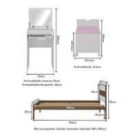 Cama De Solteiro Para Colchão 88 X 188 Cm Com Penteadeira 54cm E Puff Multimóveis CR40121 Nogal/branco