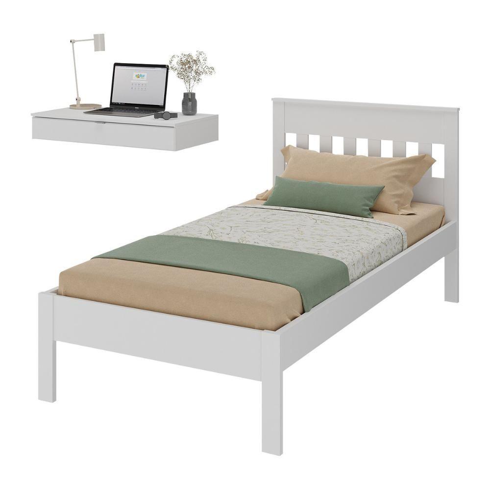 Cama De Solteiro Para Colchão 88 X 188 Cm Com Penteadeira 90cm Suspensa Multimóveis CR35248 Branco - 1