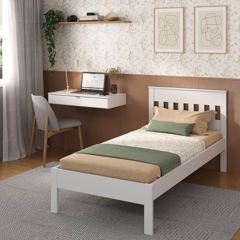 Cama De Solteiro Para Colchão 88 X 188 Cm Com Penteadeira 90cm Suspensa Multimóveis CR35248 Branco - 3