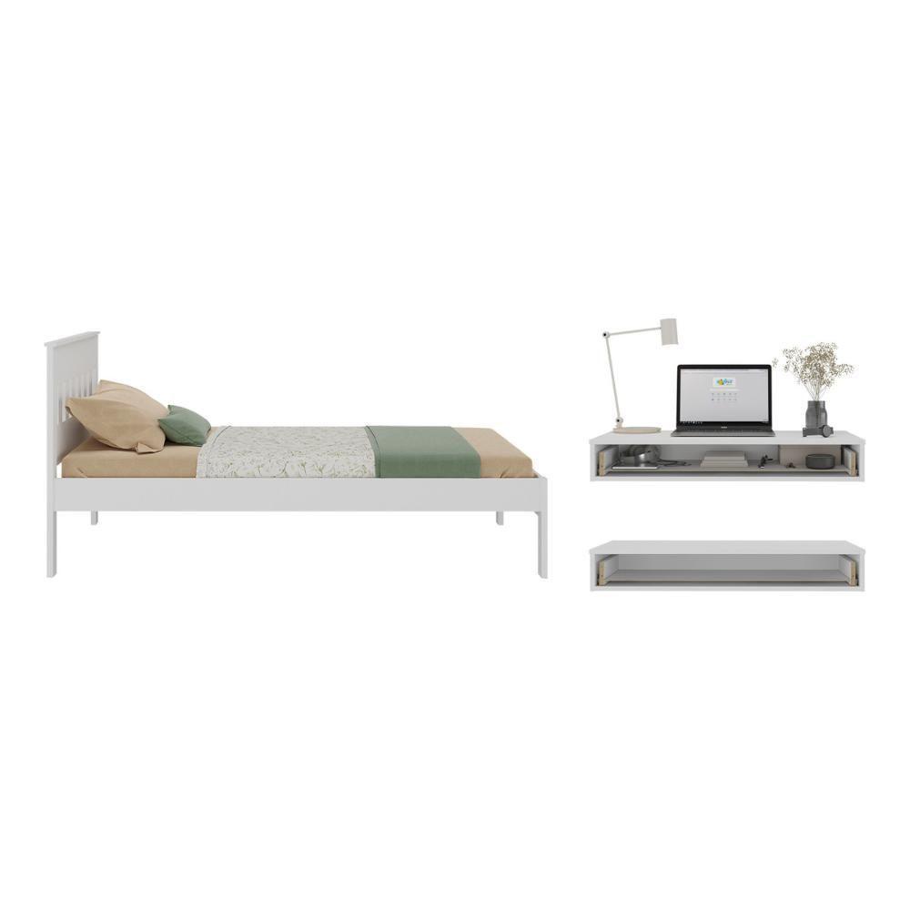Cama De Solteiro Para Colchão 88 X 188 Cm Com Penteadeira 90cm Suspensa Multimóveis CR35248 Branco - 5