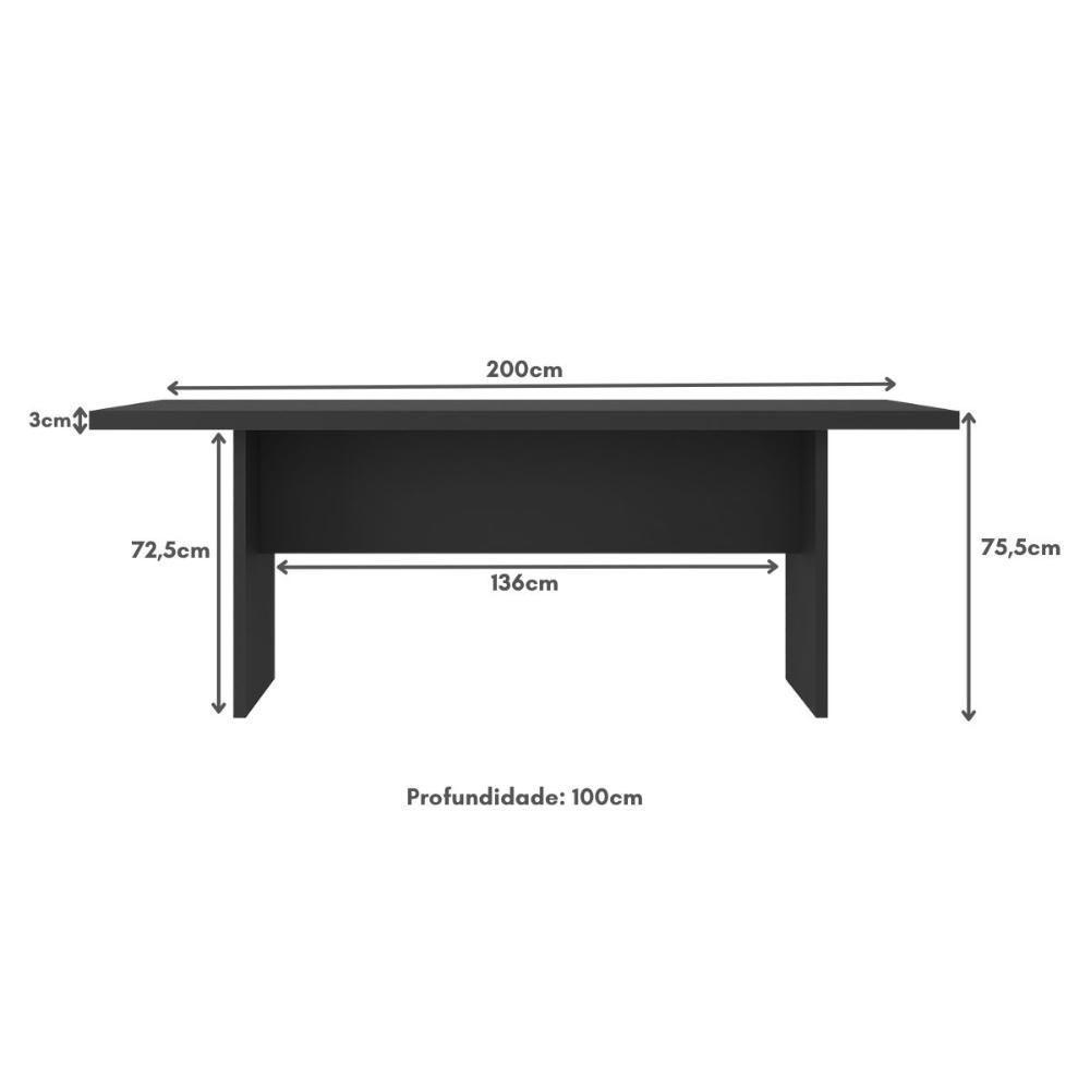Mesa De Escritório 200cm Para Reunião Com Tampo 30mm Multimóveis CR25281 Preto - 4