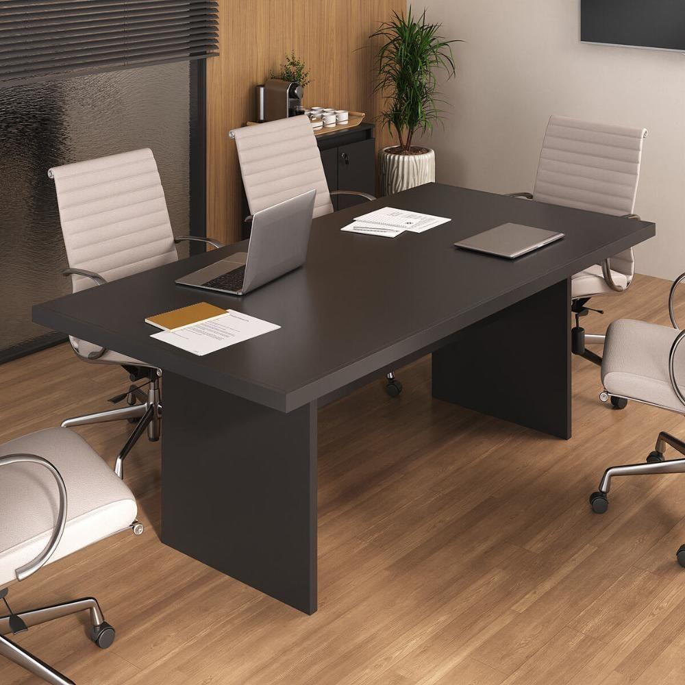 Mesa De Escritório 200cm Para Reunião Com Tampo 30mm Multimóveis CR25281 Preto - 6