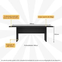 Mesa De Escritório 200cm Para Reunião Com Tampo 30mm Multimóveis CR25281 Preto - 5