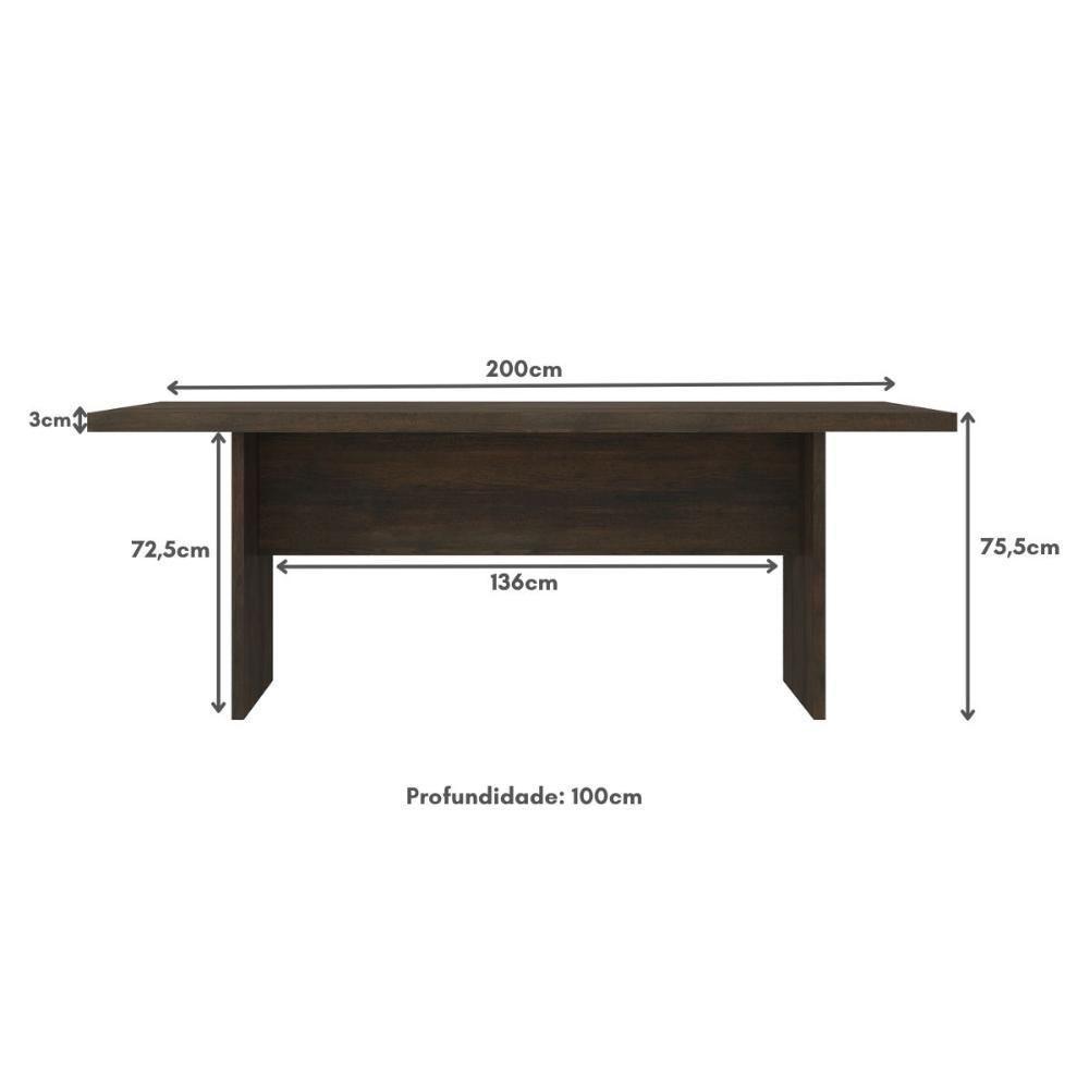 Mesa De Escritório 200cm Para Reunião Com Tampo 30mm Multimóveis CR25281 Rústico - 2
