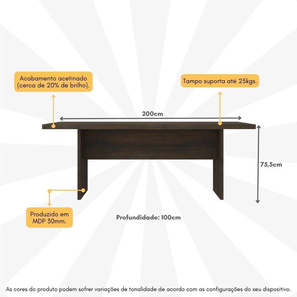 Mesa De Escritório 200cm Para Reunião Com Tampo 30mm Multimóveis CR25281 Rústico - 5