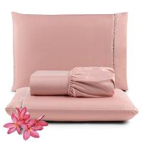 Jogo De Lençol Primor King 3 Peças Percal 400 Fios Ponto Palito - Rosê - 1