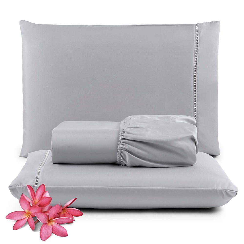 Jogo De Lençol Primor King 3 Peças Percal 400 Fios Ponto Palito - Cinza - 1