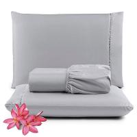 Jogo De Lençol Primor King 3 Peças Percal 400 Fios Ponto Palito - Cinza - 1