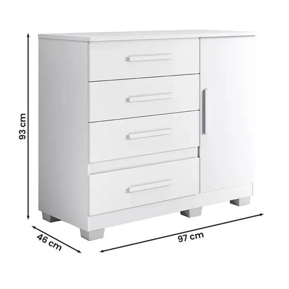 Comoda New Florença Quarto Com 4 Gavetas E 1 Porta - Branco - 2
