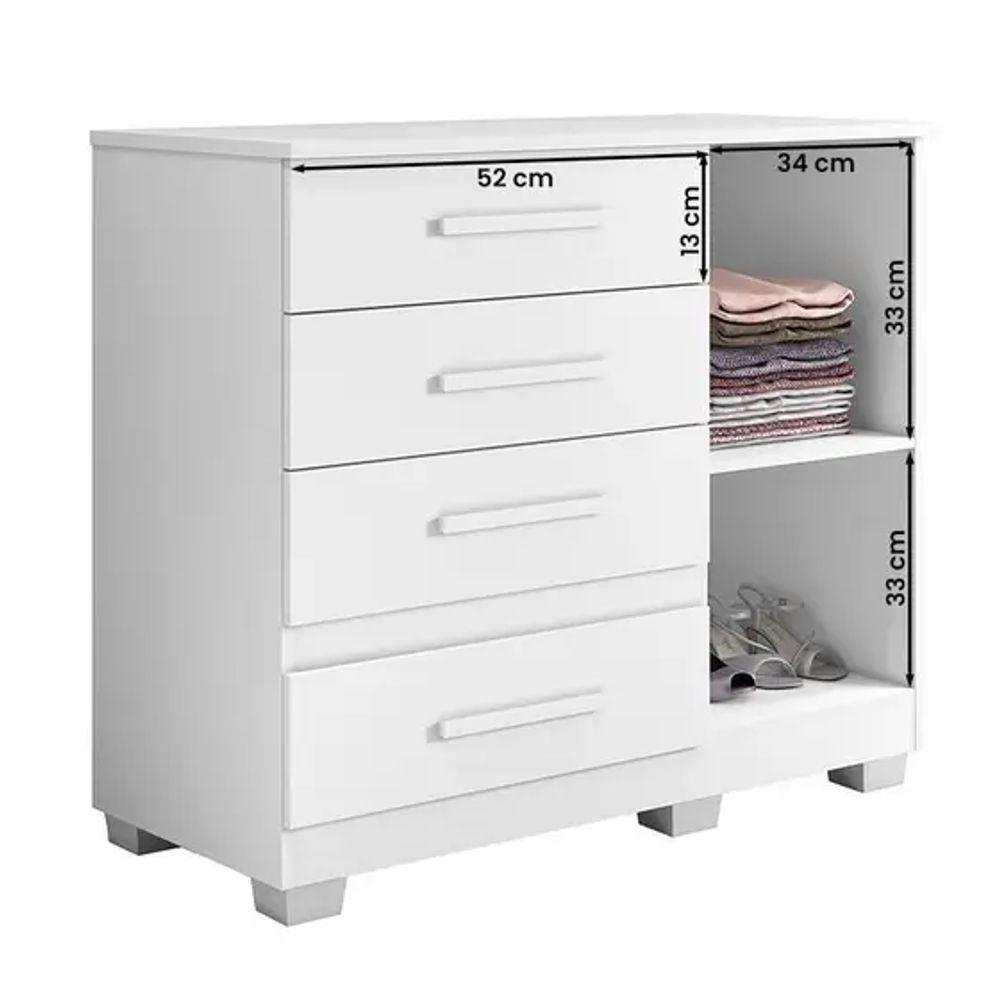 Comoda New Florença Quarto Com 4 Gavetas E 1 Porta - Branco - 3