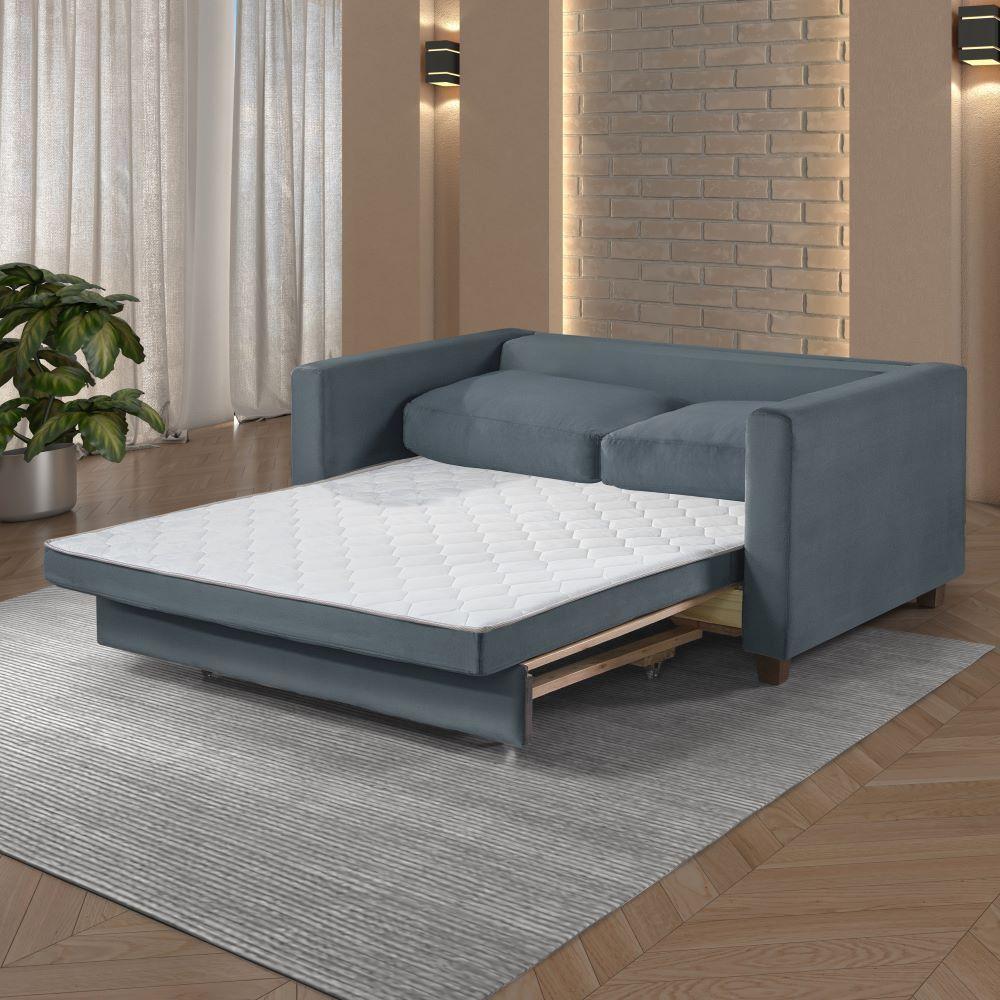 Sofá Cama Marcelle 2 Lugares 150 Casal Veludo Paris Pés De Madeira Talento Móveis Grafite Com Castanho - 8