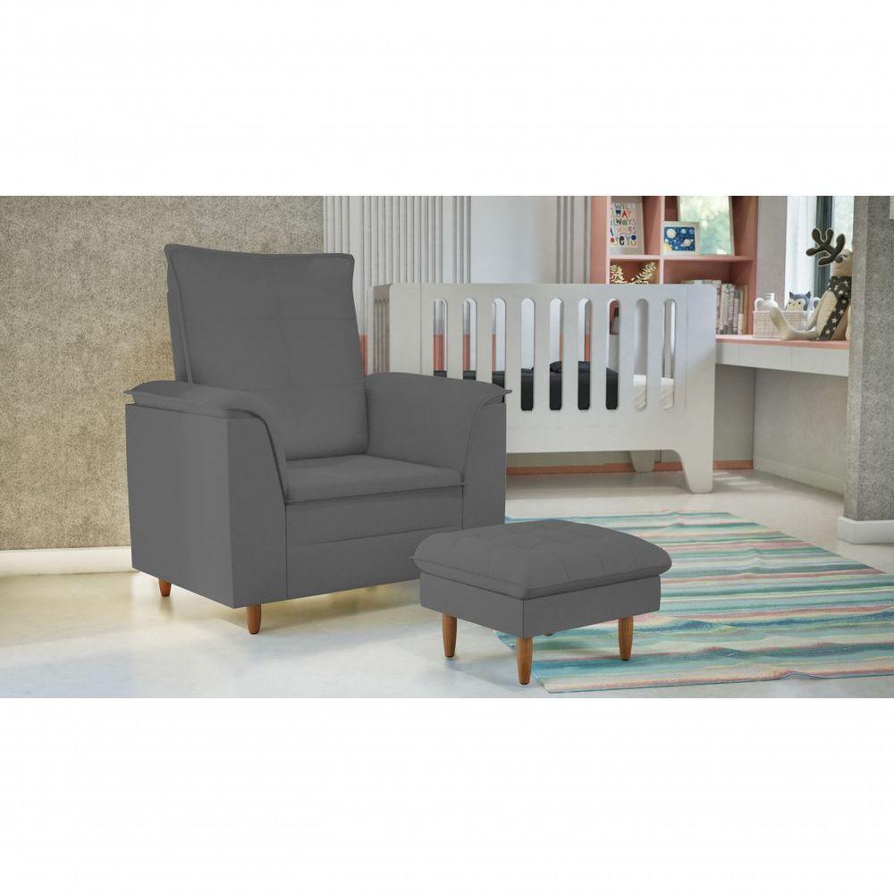 Poltrona De Amamentação Com Puff Isabella Luxo Bellamado Cinza - 2