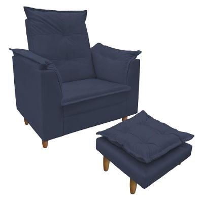 Poltrona De Amamentação Com Puff Isabella Luxo Bellamado Azul Marinho