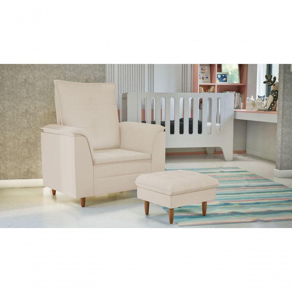 Poltrona De Amamentação Com Puff Isabella Luxo Bellamado Bege - 4