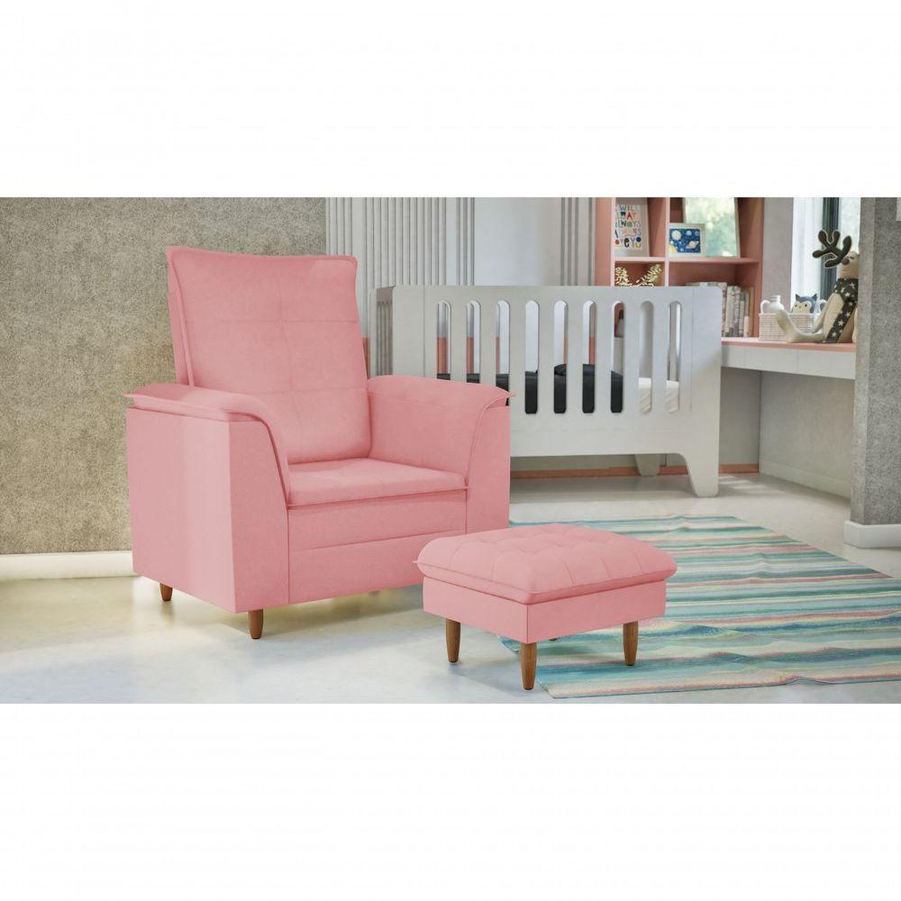 Poltrona De Amamentação Com Puff Isabella Luxo Bellamado Rosa - 2