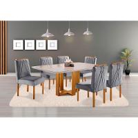 Conjunto Sala De Jantar Mesa Lisy Com 6 Cadeira Safira Mel Off White Cinza Profundo - 6