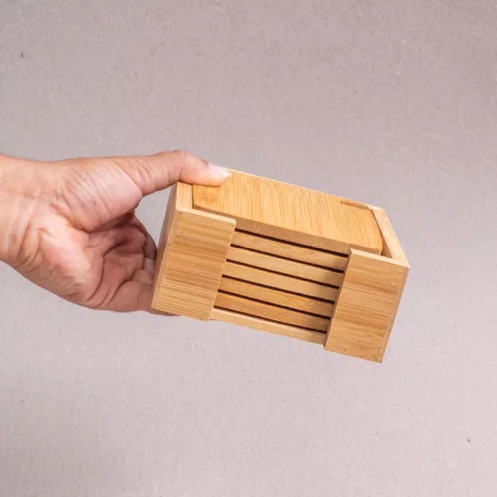 Jogo De Porta Copos Quadrado De Bambu 6 Peças - 3