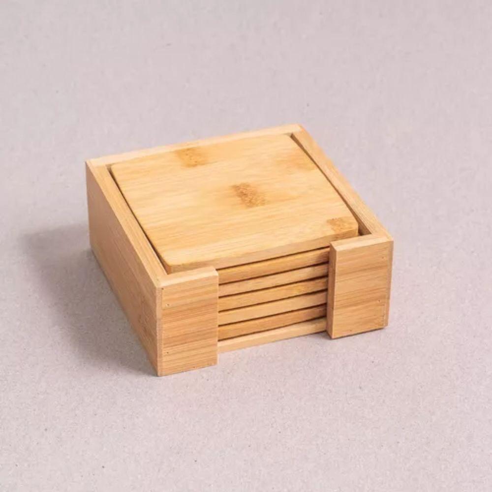Jogo De Porta Copos Quadrado De Bambu 6 Peças - 5