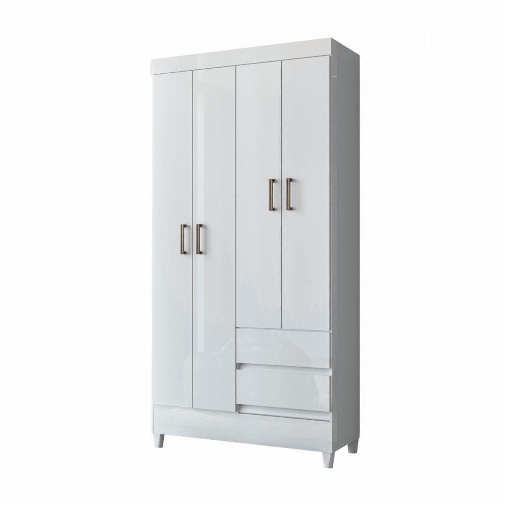 Guarda Roupa Solteiro Com Pés 4 Portas 2 Gavetas Branco - 3