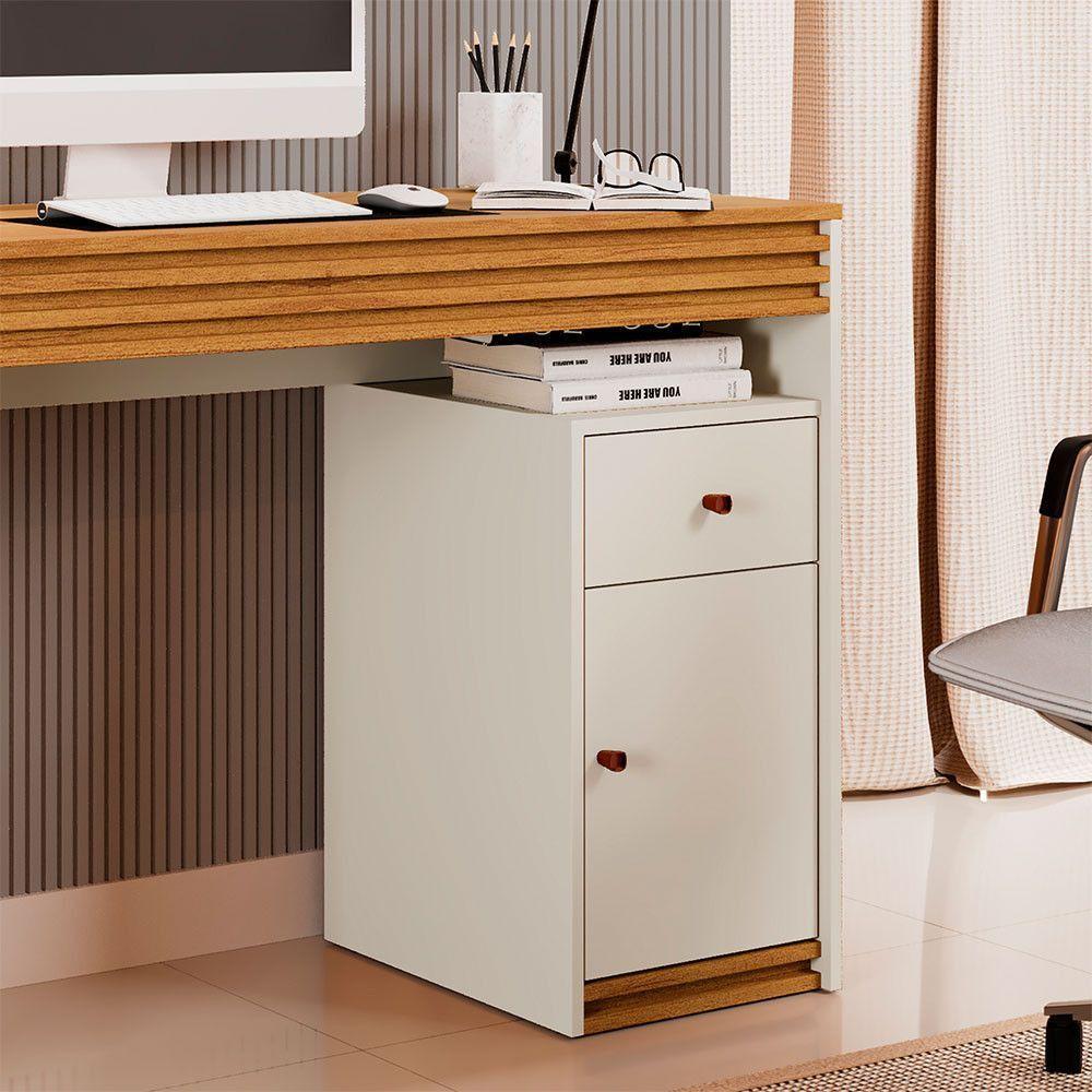 Mesa De Estudo 1 Porta E 1 Gaveta Madrid 1200 Mavaular Off White Com Naturalle - 6