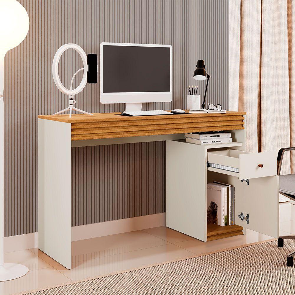 Mesa De Estudo 1 Porta E 1 Gaveta Madrid 1200 Mavaular Off White Com Naturalle - 7