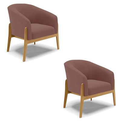 Cadeira Sala De Jantar Base De Madeira Kit 2 Stella Veludo D03 - D'rossi Cor Rose