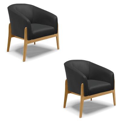 Cadeira Sala De Jantar Base De Madeira Kit 2 Stella Sintético D03 - D'rossi Cor Preto