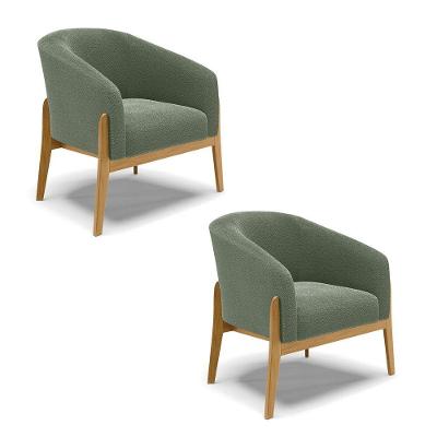 Cadeira Sala De Jantar Base De Madeira Kit 2 Stella Bouclê D03 - D\'rossi Cor Verde Pistache