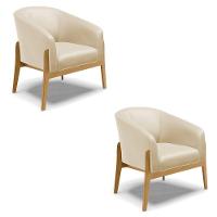 Cadeira Sala De Jantar Base De Madeira Kit 2 Stella Sintético D03 - D'rossi Cor Bege - 1