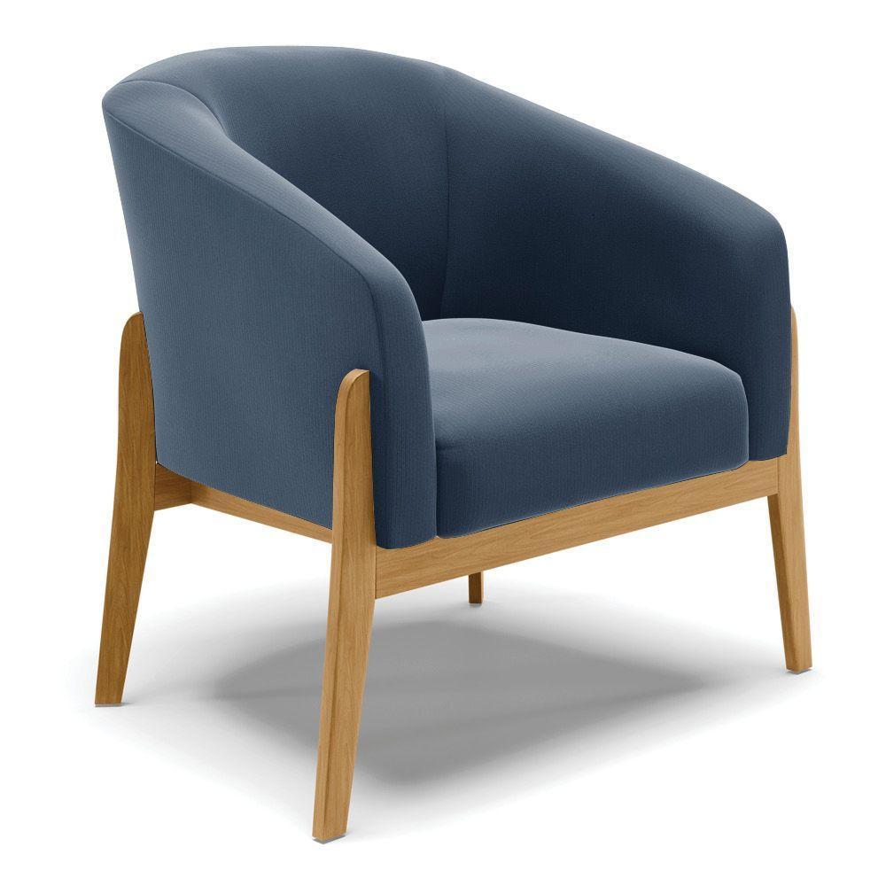 Cadeira Sala De Jantar Base De Madeira Kit 2 Stella Suede D03 - D'rossi Cor Azul Marinho - 3