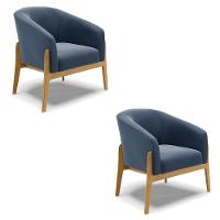 Cadeira Sala De Jantar Base De Madeira Kit 2 Stella Suede D03 - D'rossi Cor Azul Marinho - 1