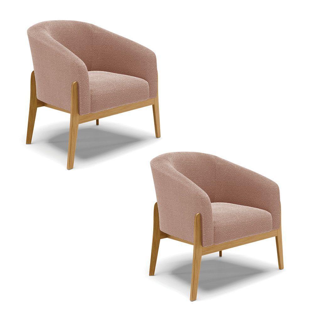 Cadeira Sala De Jantar Base De Madeira Kit 2 Stella Bouclê D03 - D'rossi Cor Rose - 1