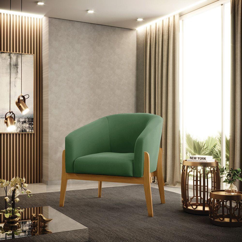 Cadeira Sala De Jantar Base De Madeira Kit 2 Stella Suede D03 - D'rossi Cor Verde - 7
