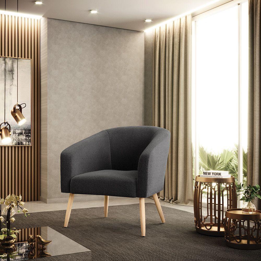 Cadeira Sala De Jantar Pé Palito Natural Kit 2 Stella Bouclê D03 - D\'rossi Cor Grafite - 2