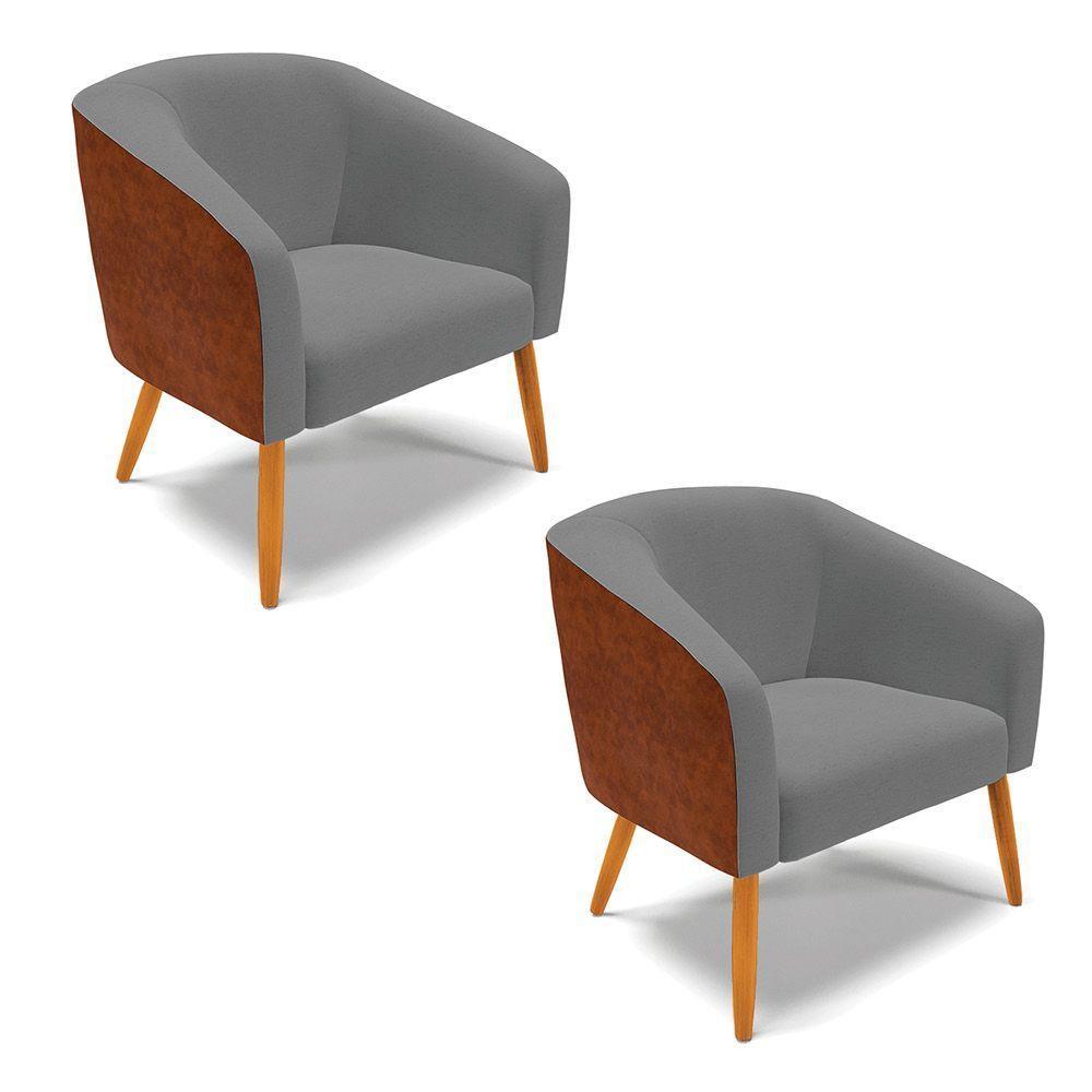 Cadeira Sala De Jantar Pé Palito Castanho Kit 2 Stella Noz/linho D03 - D\'rossi Cor Grafite - 1