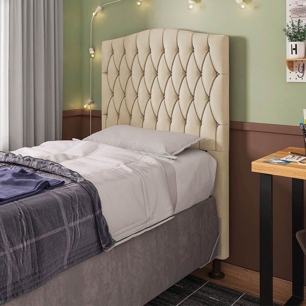Cabeceira Greta Para Cama Box Solteiro 90 Cm Suede Bege - D'rossi - 4