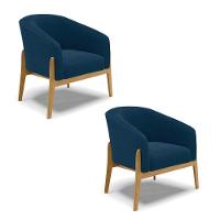 Cadeira Sala De Jantar Base De Madeira Kit 2 Stella Bouclê D03 - D'rossi Cor Azul - 1