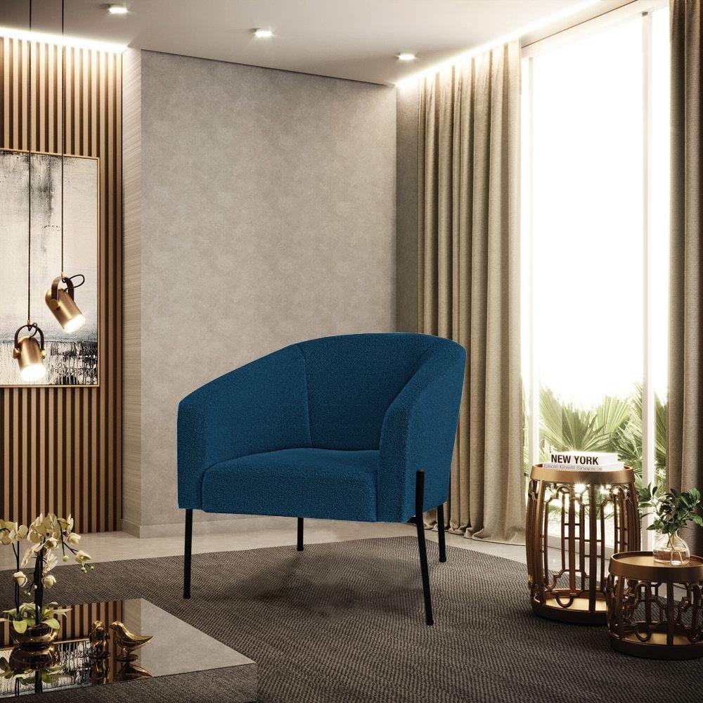 Cadeira Sala De Jantar Pé De Ferro Preto Stella Bouclê D03 - D\'rossi Cor Azul - 6