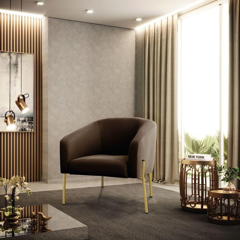 Cadeira Sala De Jantar Pé De Ferro Dourado Stella Suede D03 - D\'rossi Cor Marrom - 3