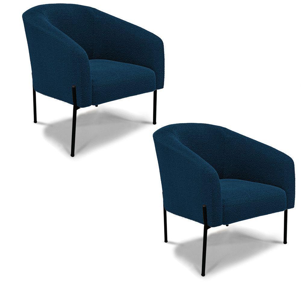 Cadeira Sala De Jantar Pé De Ferro Preto Kit 2 Stella Bouclê D03 - D\'rossi Cor Azul - 1