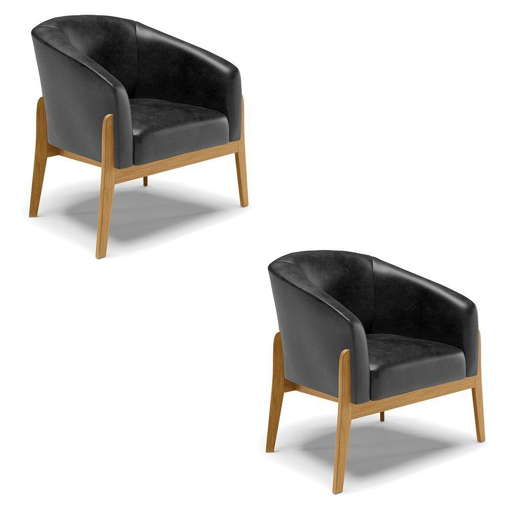 Cadeira Sala De Jantar Base De Madeira Kit 2 Stella Sintético Pu D03 - D'rossi Cor Preto - 1