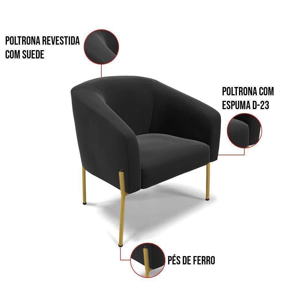 Cadeira Sala De Jantar Pé De Ferro Dourado Stella Suede D03 - D\'rossi Cor Preto - 4