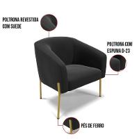 Cadeira Sala De Jantar Pé De Ferro Dourado Stella Suede D03 - D\'rossi Cor Preto