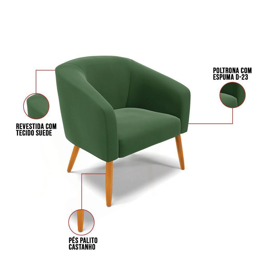 Cadeira Sala De Jantar Pé Palito Castanho Kit 2 Stella Suede D03 - D\'rossi Cor Verde - 6