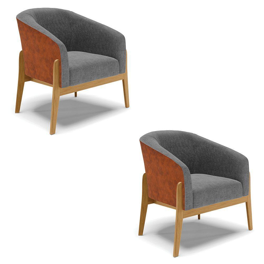 Cadeira Sala De Jantar Base De Madeira Kit 2 Stella Noz/linho D03 - D'rossi Cor Grafite - 1