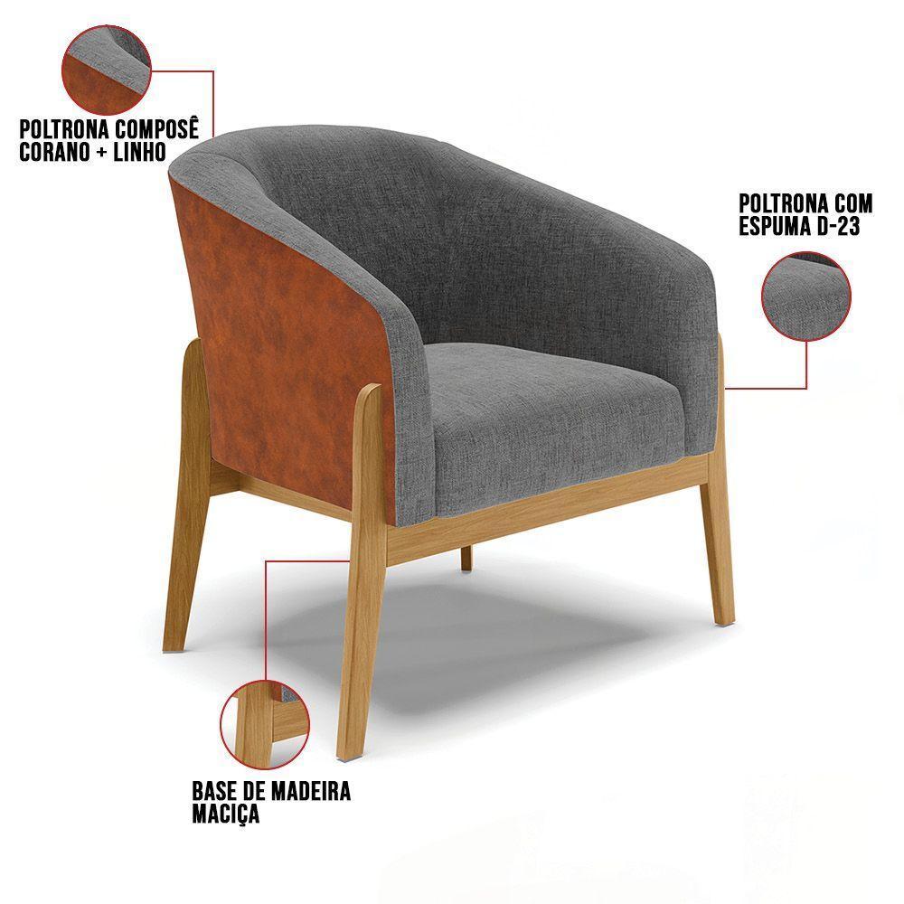 Cadeira Sala De Jantar Base De Madeira Kit 2 Stella Noz/linho D03 - D'rossi Cor Grafite - 6